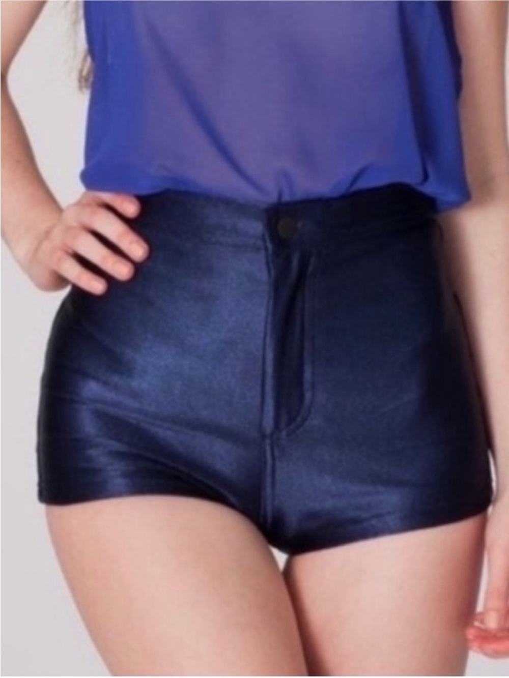 American Apparel High-Waist Metallic Navy Blue Shorts